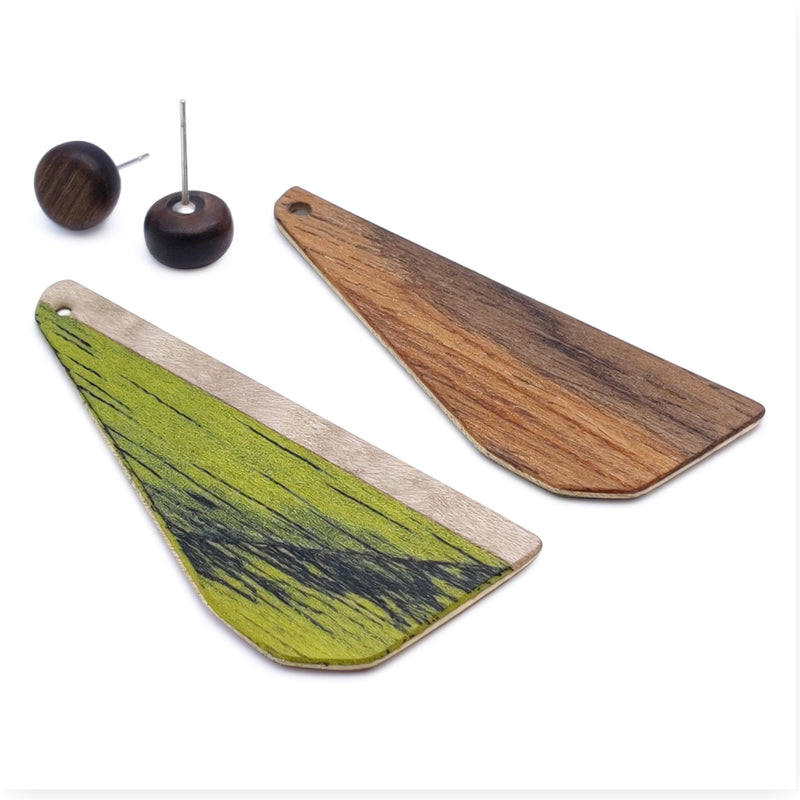PENDIENTES WOODIE TRIO - Hechos a mano - Reversibles - Madera contrachapada de 3 capas cruzadas