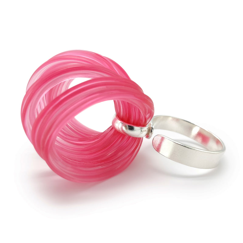 ANILLO ECOBLOOM - Hecho a mano - Ajustable - Plata de ley 925 - Plástico reciclado de los revestimientos de las tapas de botellas