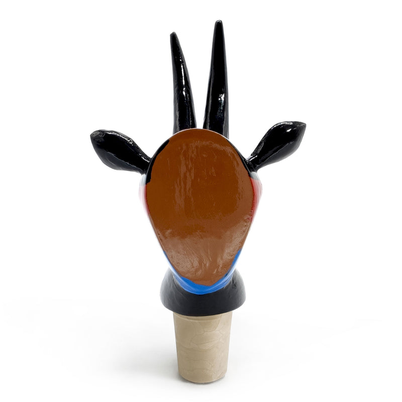 TAPÓN DECORATIVO PARA BOTELLAS - La cabra del carnaval - Madera tallada y pintada a mano