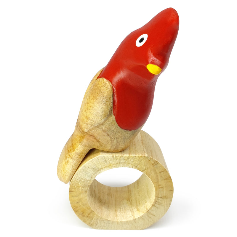 ANILLO DE SERVILLETA DECORATIVO - Gallito de las rocas andino - Madera tallada y pintada a mano