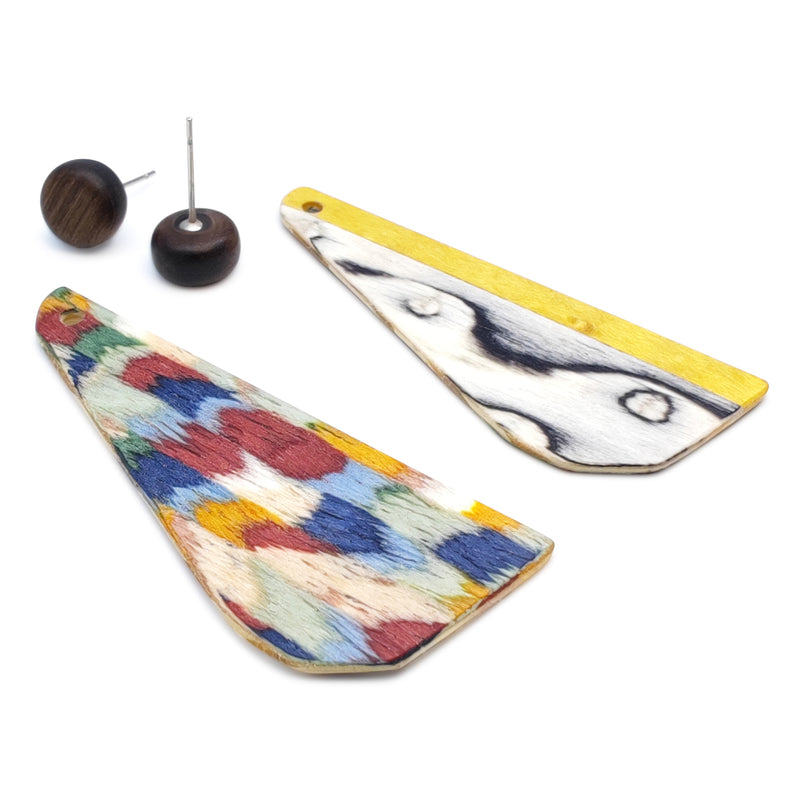 PENDIENTES WOODIE TRIO - Hechos a mano - Reversibles - Madera contrachapada de 3 capas cruzadas
