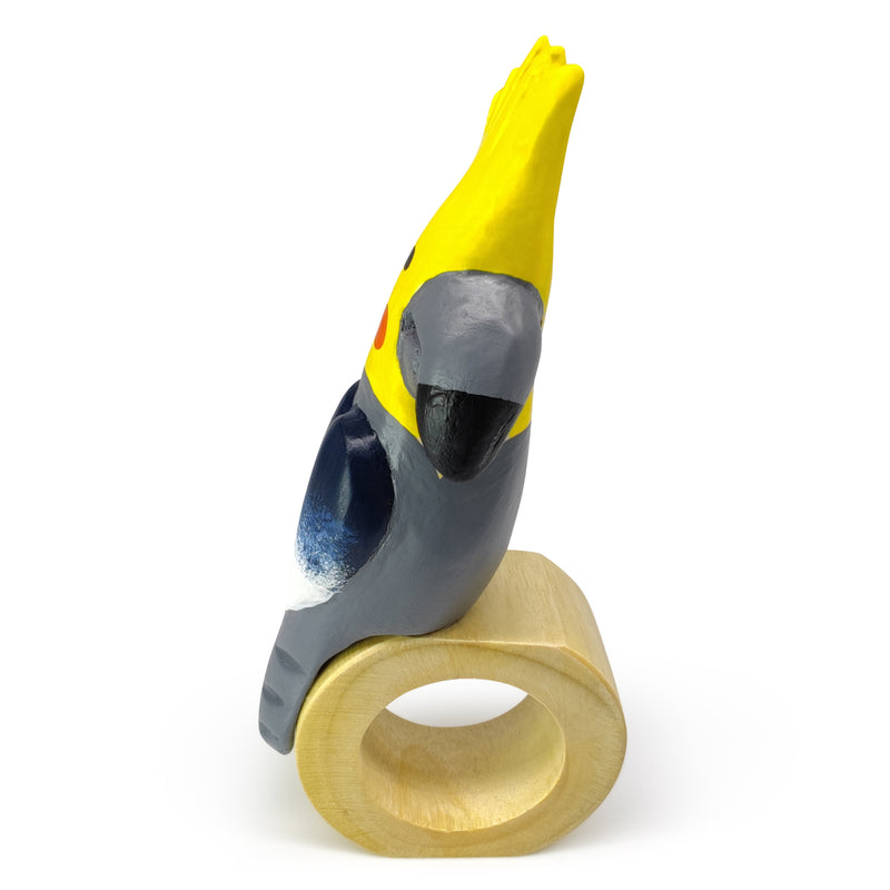 ANILLO DE SERVILLETA DECORATIVO - Cacatúa - Madera tallada y pintada a mano