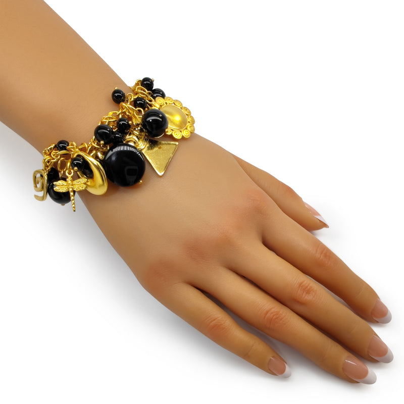 BRAZALETE ENCANTO - Hecho a mano - Bañado en oro de 24 quilates - Ónix