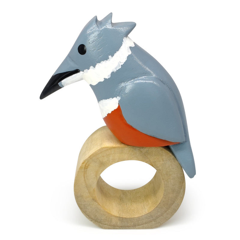 ANILLO DE SERVILLETA DECORATIVO - Martín pescador - Madera tallada y pintada a mano
