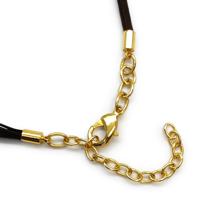 COLLAR SUÉ - Hecho a mano - Bañado en oro de 24 quilates - Cuero