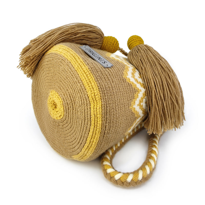 BOLSO WAYUU PALOMINO - Tamaño MINI - Tejido manualmente a ganchillo por mujeres de la comunidad indígena Wayuu en La Guajira (Colombia)