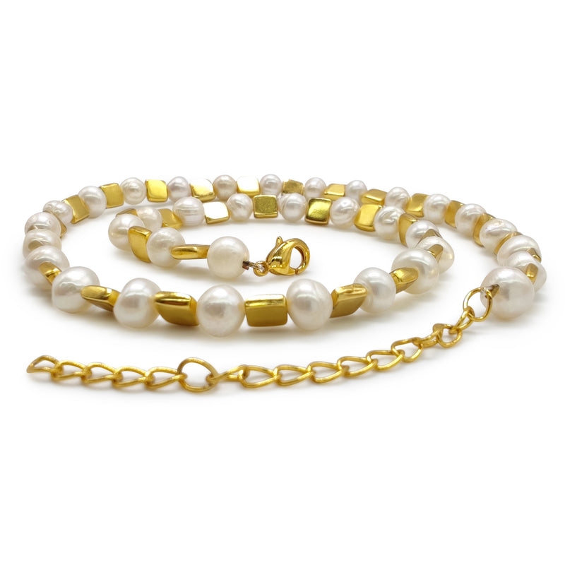 COLLAR DORA - Hecho a mano - Bañado en oro de 24 quilates - Perlas cultivadas