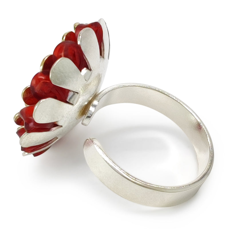 ANILLO ECOSOL - Hecho a mano - Ajustable - Plata de ley 925 y baño en oro de 24K - Plástico reciclado de los revestimientos de las tapas de botellas