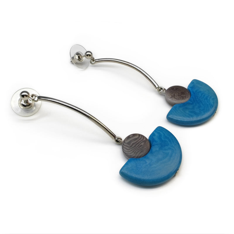PENDIENTES LUNA - Hechos a mano - Acero inoxidable - Tagua (marfil vegetal)