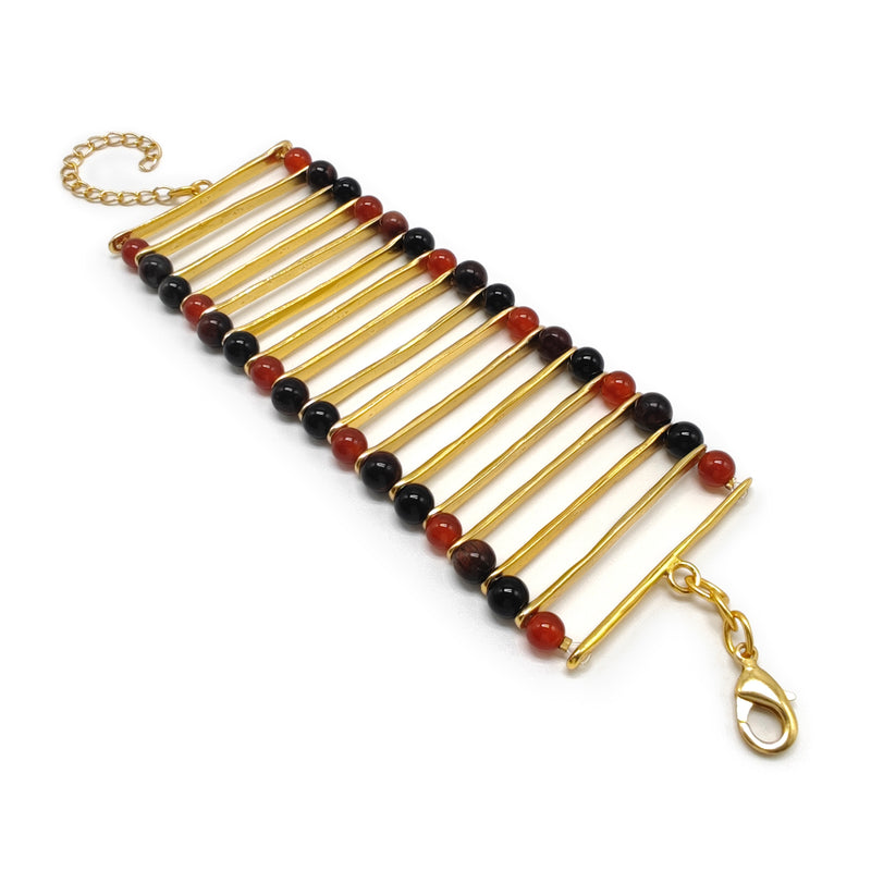 BRAZALETE ELEGANCIA - Hecho a mano - Bañado en oro de 24 quilates - Ónix, ágatas