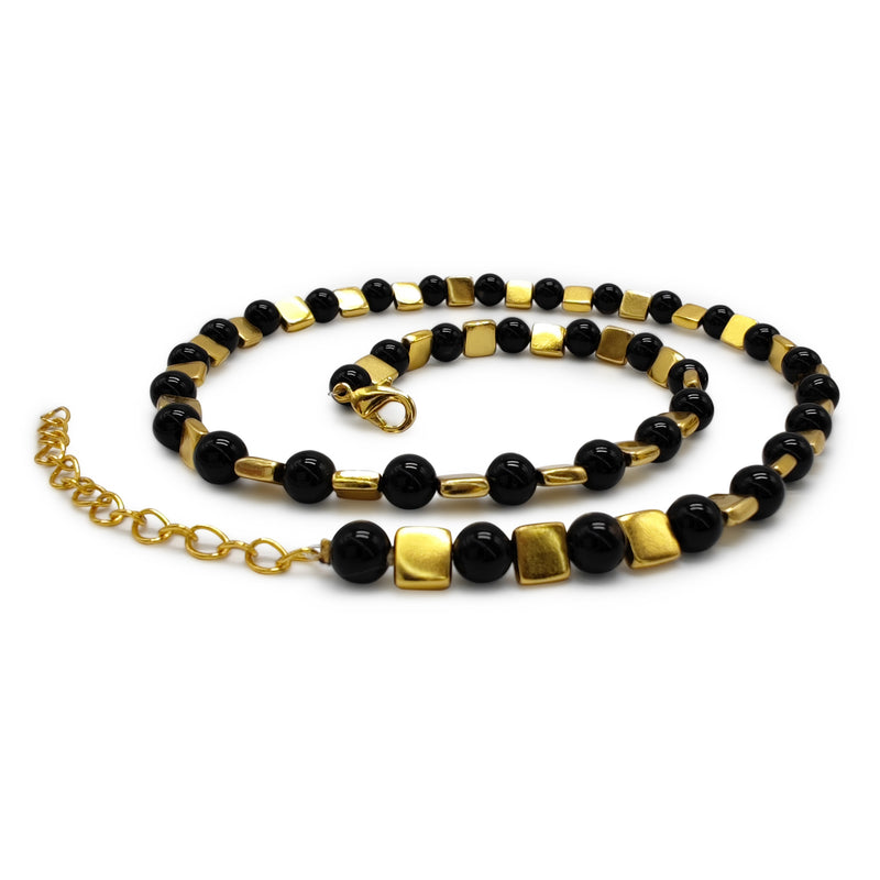 COLLAR DORA - Hecho a mano - Bañado en oro de 24 quilates - Ónix