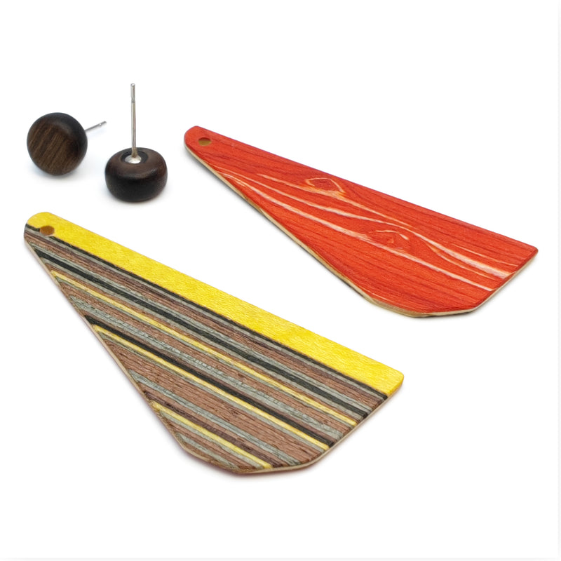 PENDIENTES WOODIE TRIO - Hechos a mano - Reversibles - Madera contrachapada de 3 capas cruzadas