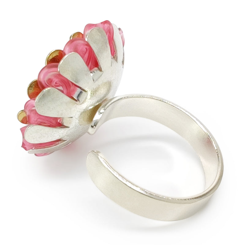 ANILLO ECOSOL - Hecho a mano - Ajustable - Plata de ley 925 y baño en oro de 24K - Plástico reciclado de los revestimientos de las tapas de botellas