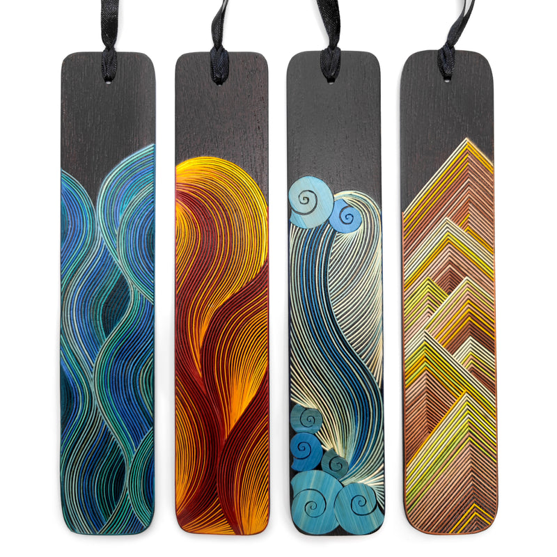 MARCAPÁGINAS AIRE - COLECCIÓN LOS CUATRO ELEMENTOS - El arte del tamo - Madera oscura decorada con paja de trigo y cebada (enchapado en tamo)