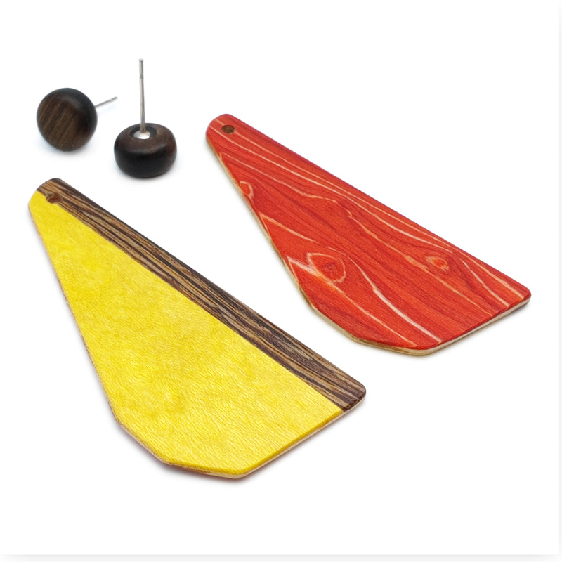 PENDIENTES WOODIE TRIO - Hechos a mano - Reversibles - Madera contrachapada de 3 capas cruzadas