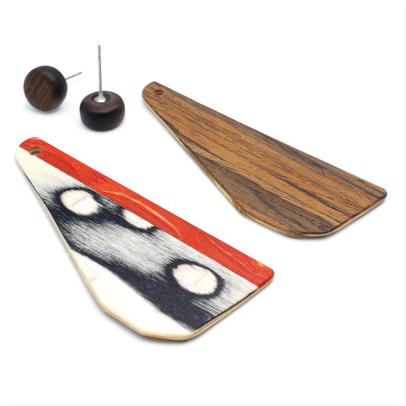 PENDIENTES WOODIE TRIO - Hechos a mano - Reversibles - Madera contrachapada de 3 capas cruzadas