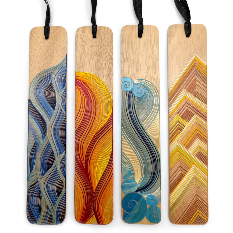 MARCAPÁGINAS AIRE - COLECCIÓN LOS CUATRO ELEMENTOS - El arte del tamo - Madera clara decorada con paja de trigo y cebada (enchapado en tamo)