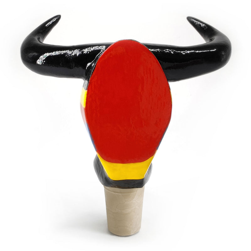 TAPÓN DECORATIVO PARA BOTELLAS - El toro del carnaval - Madera tallada y pintada a mano