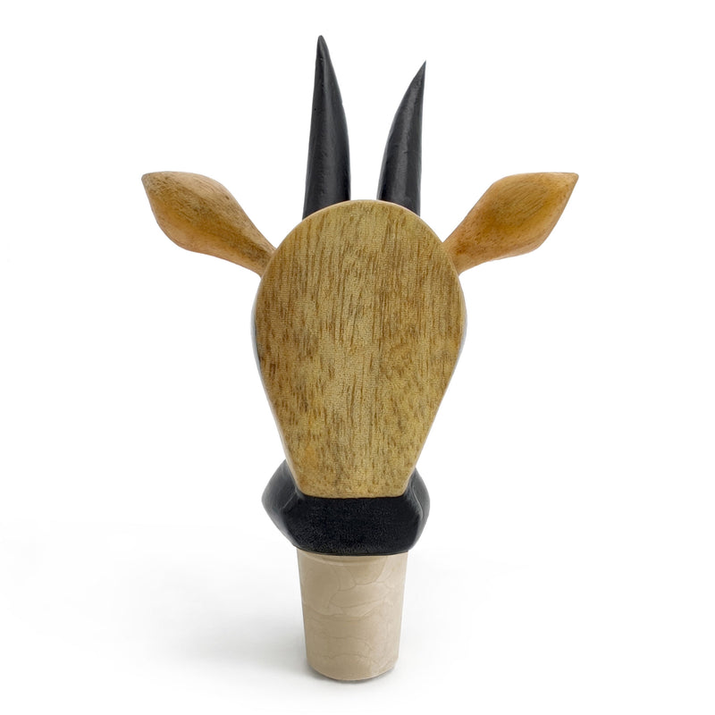 TAPÓN DECORATIVO PARA BOTELLAS - La cabra del carnaval - Madera tallada y pintada a mano