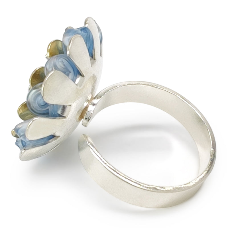 ANILLO ECOSOL - Hecho a mano - Ajustable - Plata de ley 925 y baño en oro de 24K - Plástico reciclado de los revestimientos de las tapas de botellas
