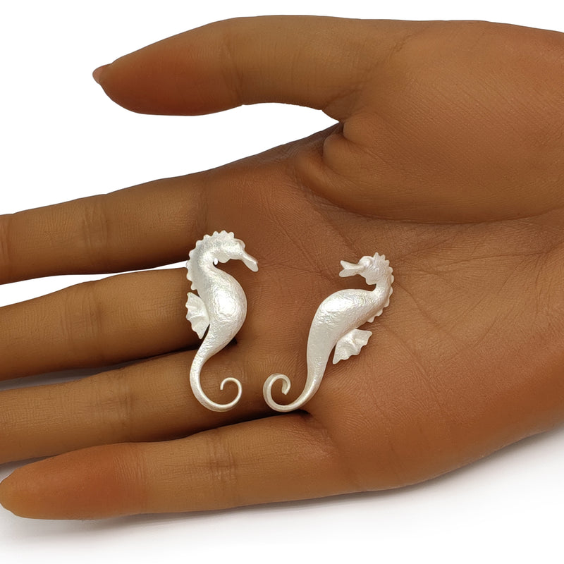 PENDIENTES MARINA SEAHORSE - Hechos a mano - Plata
