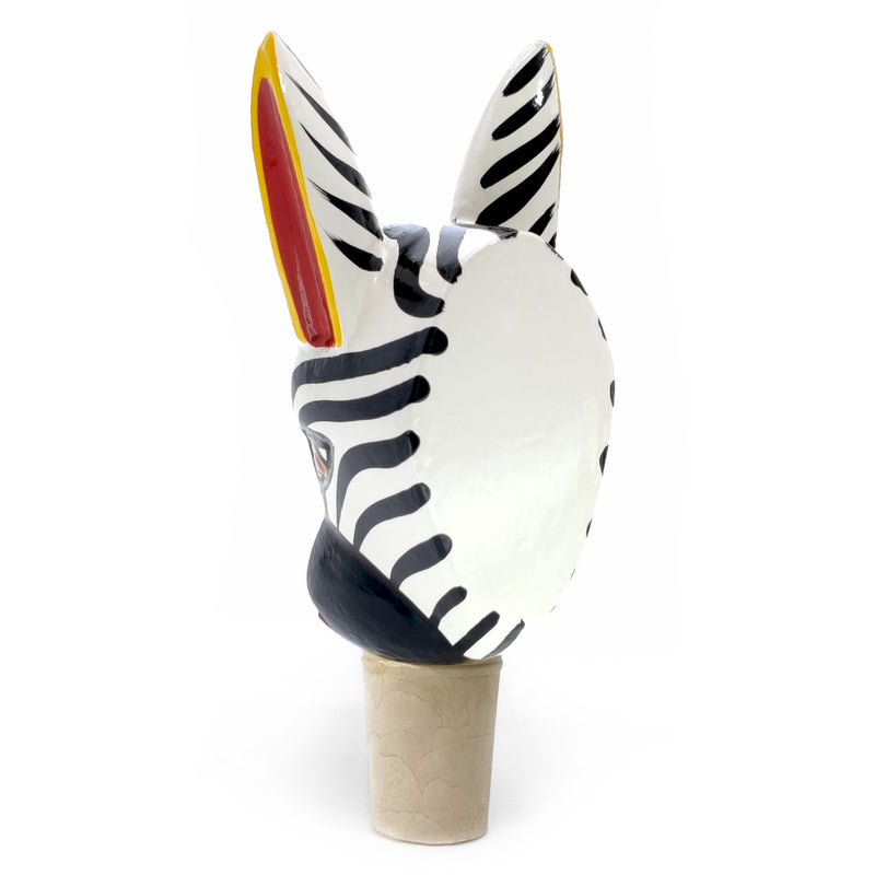 TAPÓN DECORATIVO PARA BOTELLAS - La cebra del carnaval - Madera tallada y pintada a mano