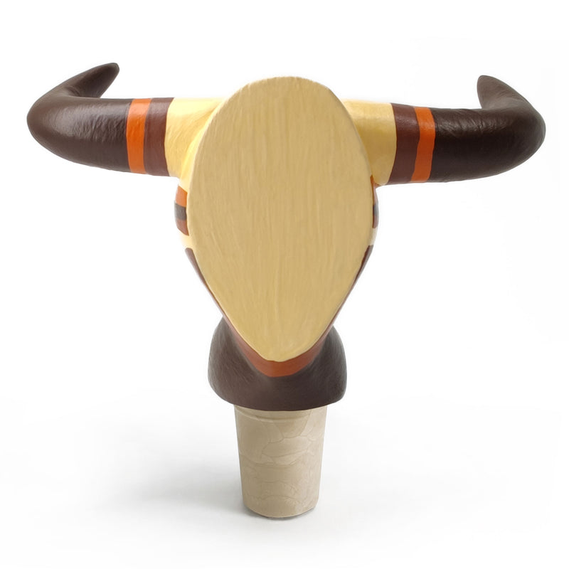 TAPÓN DECORATIVO PARA BOTELLAS - El toro del carnaval - Madera tallada y pintada a mano