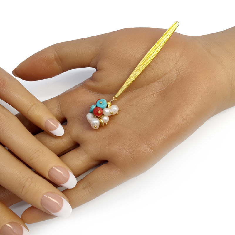 PENDIENTES FRIDA - Hechos a mano - Bañados en oro de 24 quilates - Perlas cultivadas, turquesas,  ágatas