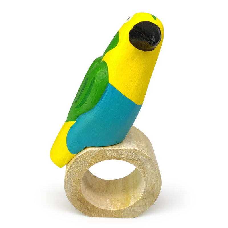 ANILLO DE SERVILLETA DECORATIVO - Tangara multicolor - Madera tallada y pintada a mano