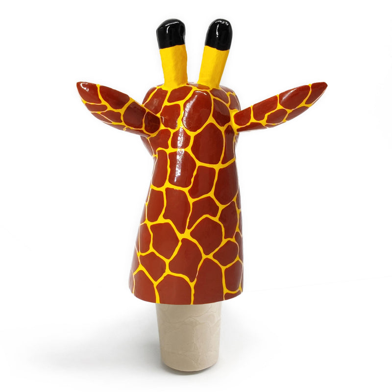 TAPÓN DECORATIVO PARA BOTELLAS - La jirafa del carnaval - Madera tallada y pintada a mano