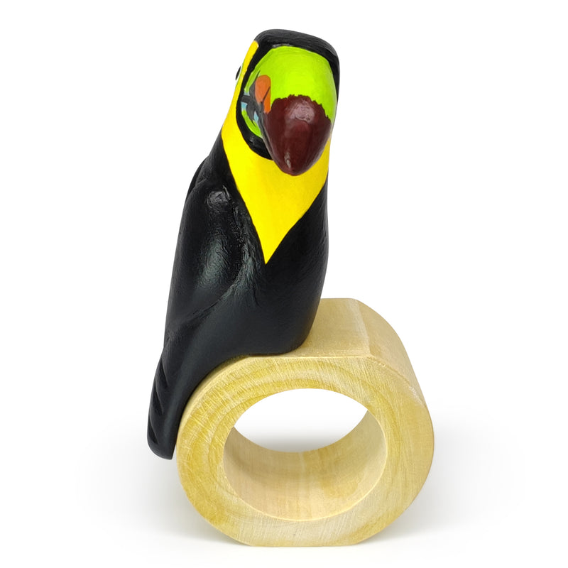 ANILLO DE SERVILLETA DECORATIVO - Tucán - Madera tallada y pintada a mano