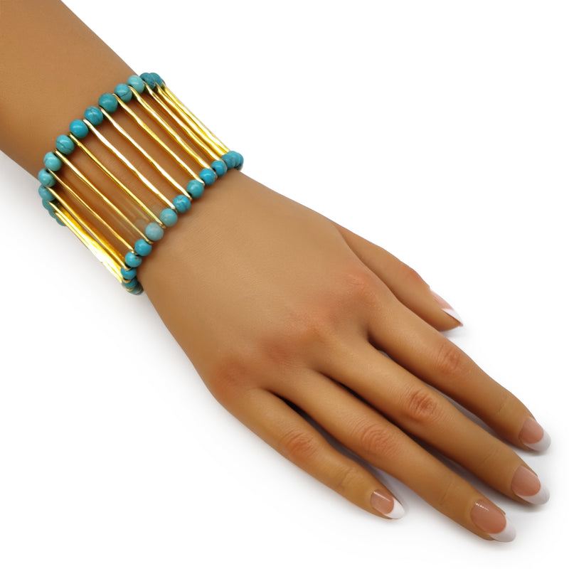BRAZALETE ELEGANCIA - Hecho a mano - Bañado en oro de 24 quilates - Turquesas