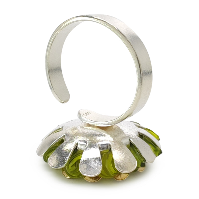 ANILLO ECOSOL - Hecho a mano - Ajustable - Plata de ley 925 y baño en oro de 24K - Plástico reciclado de los revestimientos de las tapas de botellas
