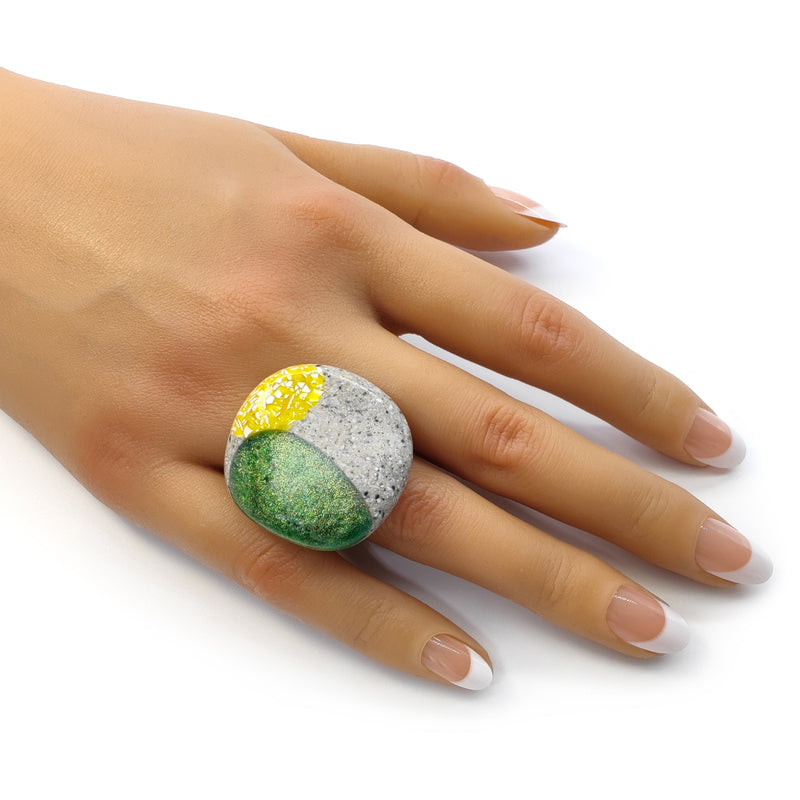 ANILLO GRANITA - Hecho a mano - Ajustable - Cemento triturado, cáscaras de huevo trituradas, polvo de bronce
