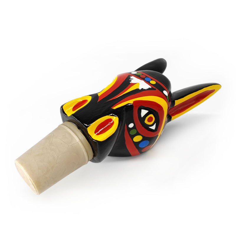 TAPÓN DECORATIVO PARA BOTELLAS - El burro del carnaval - Madera tallada y pintada a mano
