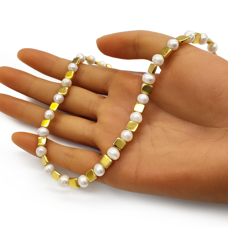 COLLAR DORA - Hecho a mano - Bañado en oro de 24 quilates - Perlas cultivadas