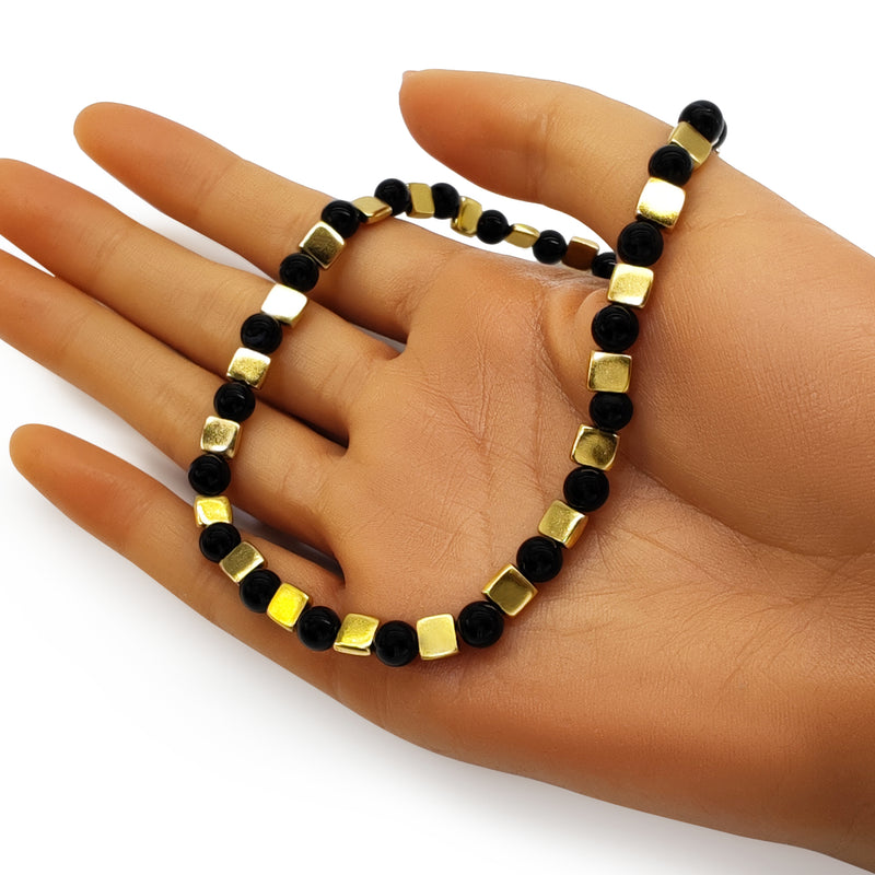 COLLAR DORA - Hecho a mano - Bañado en oro de 24 quilates - Ónix