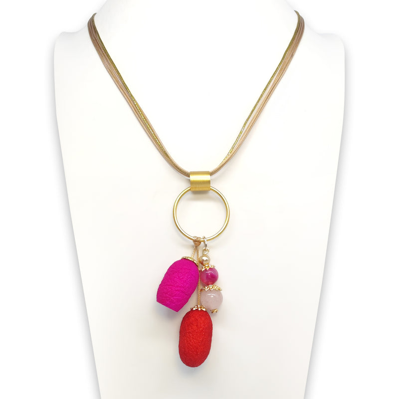 COLLAR COCOON SILKE - Hecho a mano - Bañado en oro de 24 quilates - Cordones de seda sintética, ágata, capullos de seda