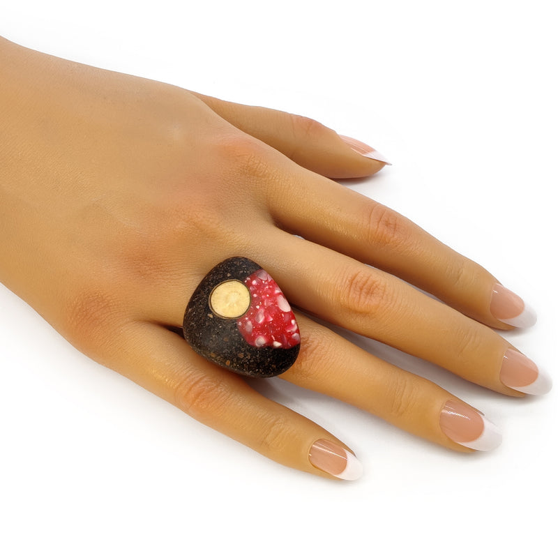 ANILLO CAFECITA - Hecho a mano - Ajustable - Posos de café, maíz blanco triturado, madera recuperada