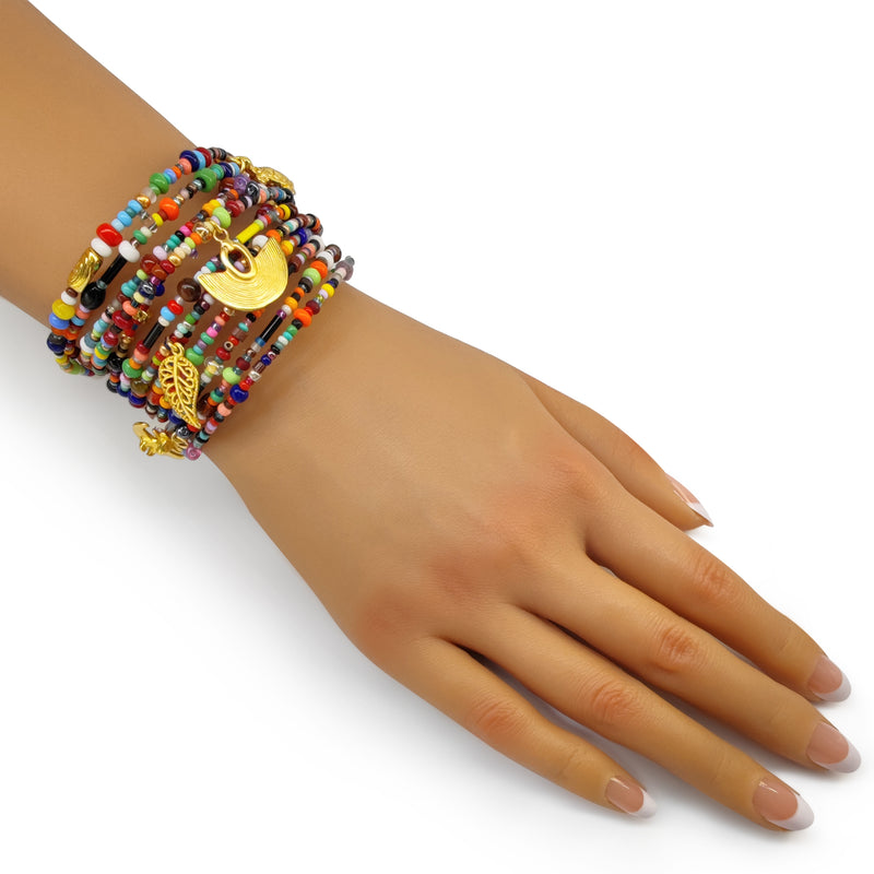 BRAZALETE ESPIRAL - Hecho a mano - Bañado en oro de 24 quilates - Cuentas, piedras semipreciosas