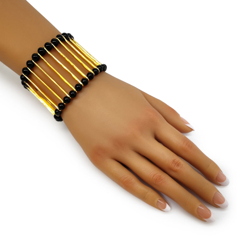 BRAZALETE ELEGANCIA - Hecho a mano - Bañado en oro de 24 quilates - Ónix