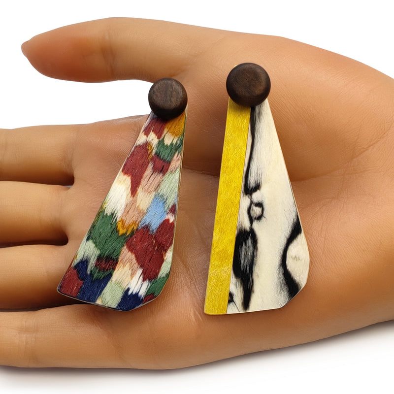 PENDIENTES WOODIE TRIO - Hechos a mano - Reversibles - Madera contrachapada de 3 capas cruzadas
