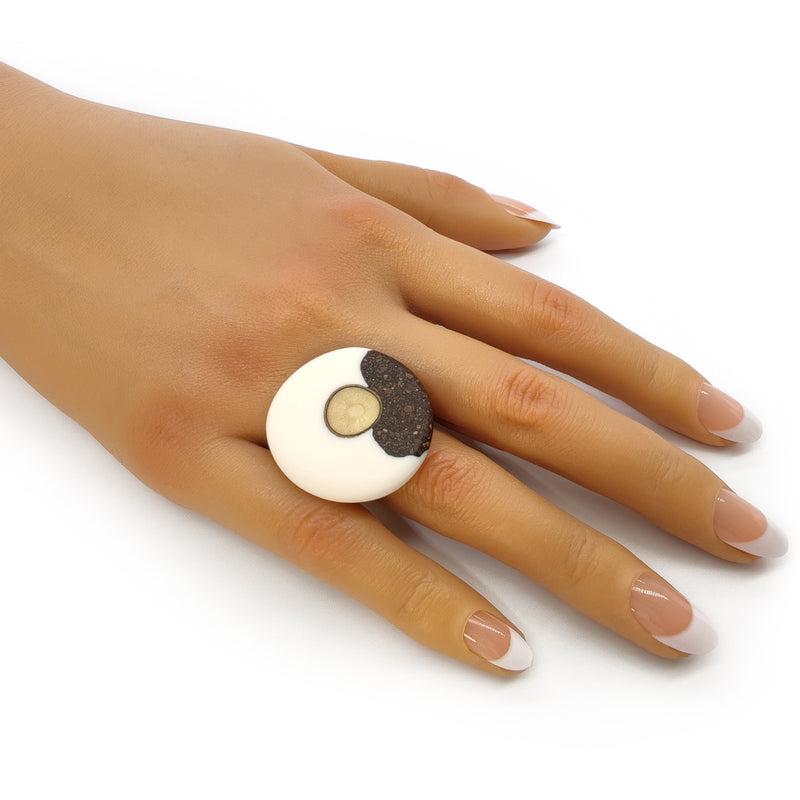 ANILLO CAFECITA - Hecho a mano - Ajustable - Posos de café, madera recuperada