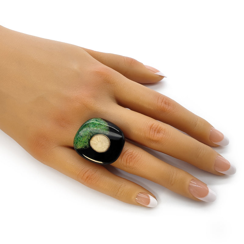 ANILLO NATÜA - Hecho a mano - Ajustable - Madera recuperada, polvo de bronce