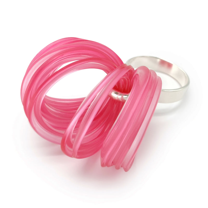 ANILLO ECOBLOOM - Hecho a mano - Ajustable - Plata de ley 925 - Plástico reciclado de los revestimientos de las tapas de botellas
