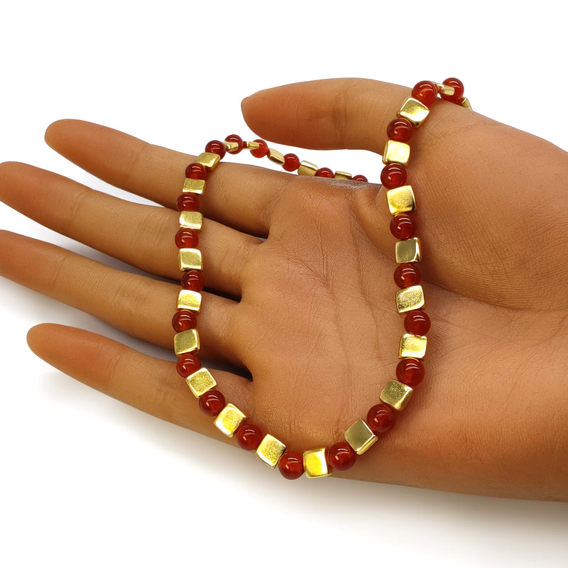 COLLAR DORA - Hecho a mano - Bañado en oro de 24 quilates - Ágatas