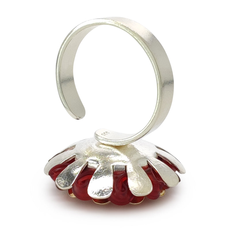 ANILLO ECOSOL - Hecho a mano - Ajustable - Plata de ley 925 y baño en oro de 24K - Plástico reciclado de los revestimientos de las tapas de botellas