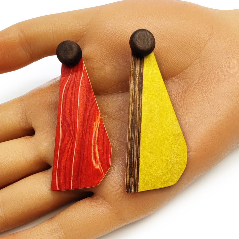 PENDIENTES WOODIE TRIO - Hechos a mano - Reversibles - Madera contrachapada de 3 capas cruzadas