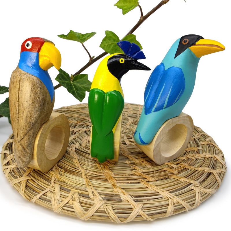ANILLO DE SERVILLETA DECORATIVO - Quetzal - Madera tallada y pintada a mano