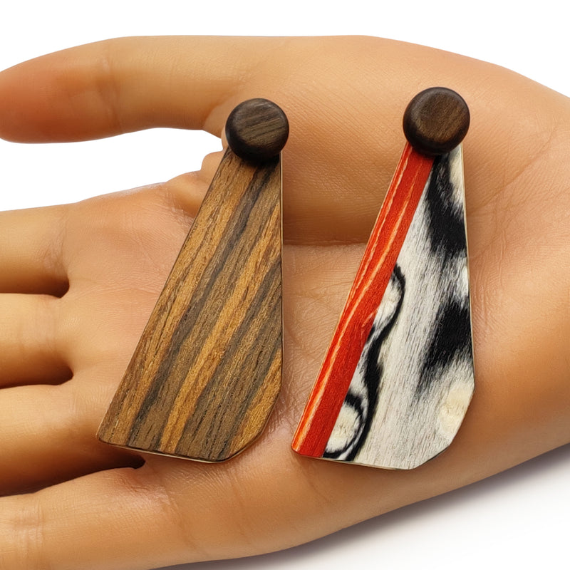 PENDIENTES WOODIE TRIO - Hechos a mano - Reversibles - Madera contrachapada de 3 capas cruzadas
